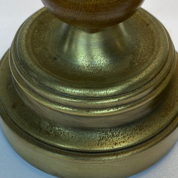 Vintage Wood Brass Set of 2 Candle Holders Homco Gold Tone 9.5"x4" MCM Retro - Picture 8 of 16